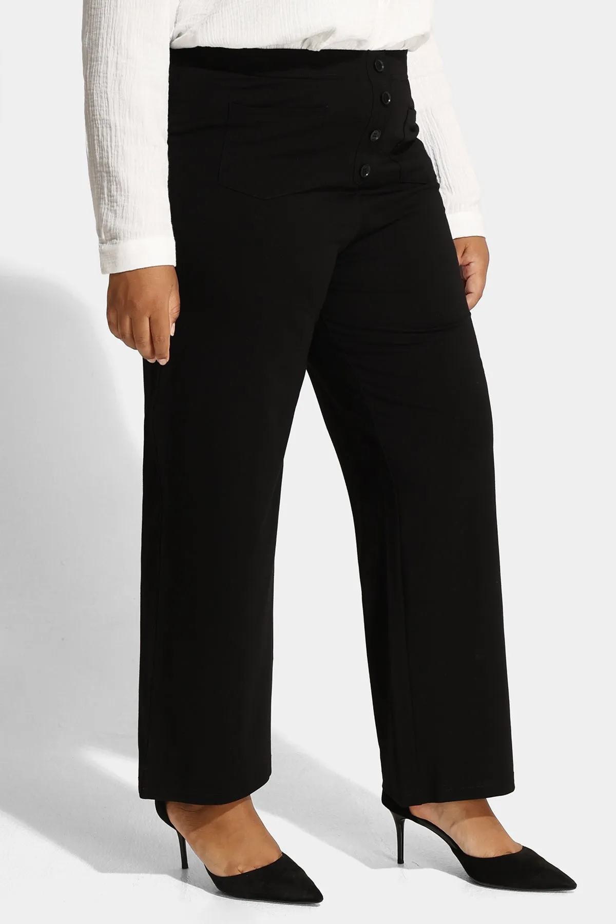 Flared Button Up Pocket Wide Leg Pants