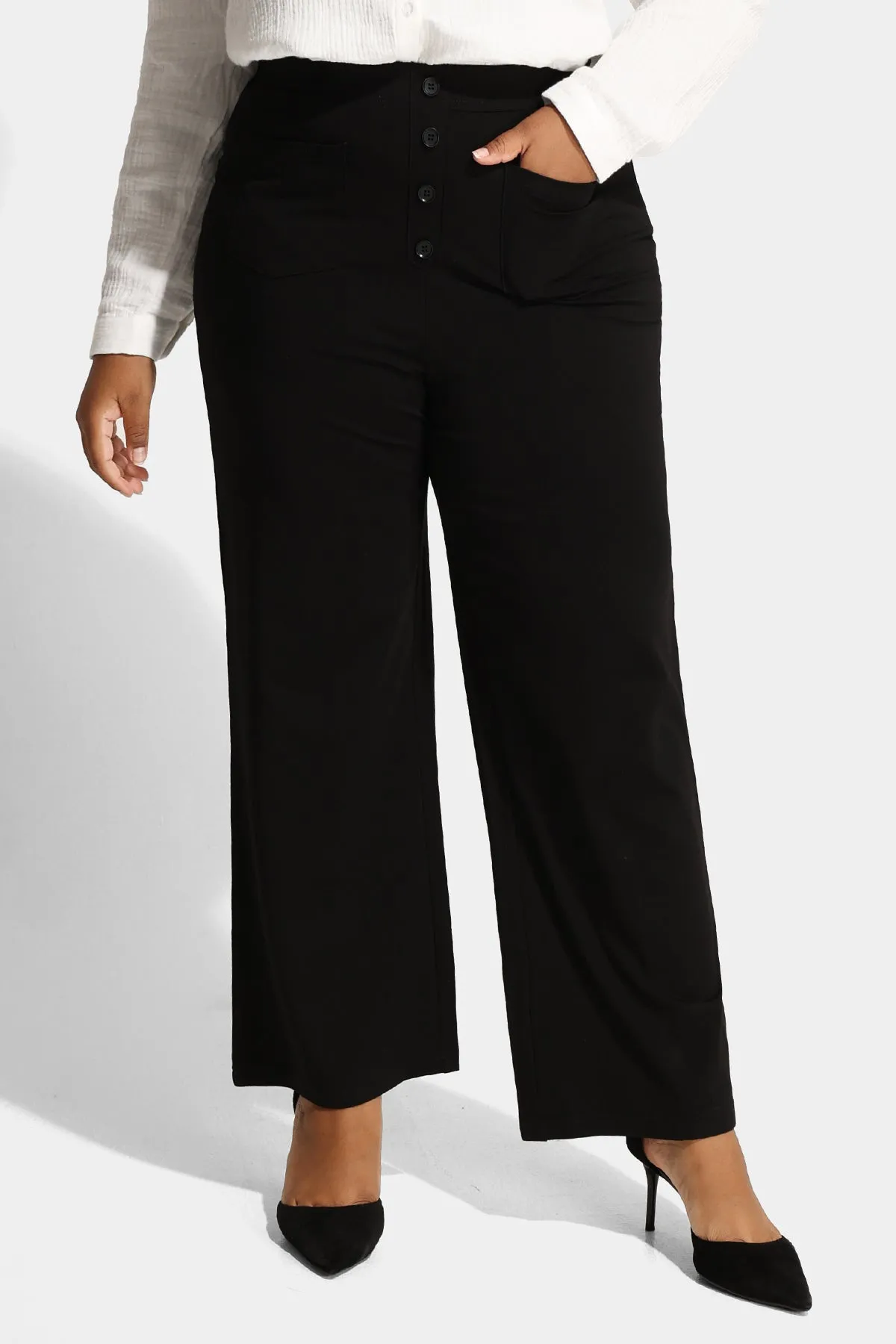 Flared Button Up Pocket Wide Leg Pants