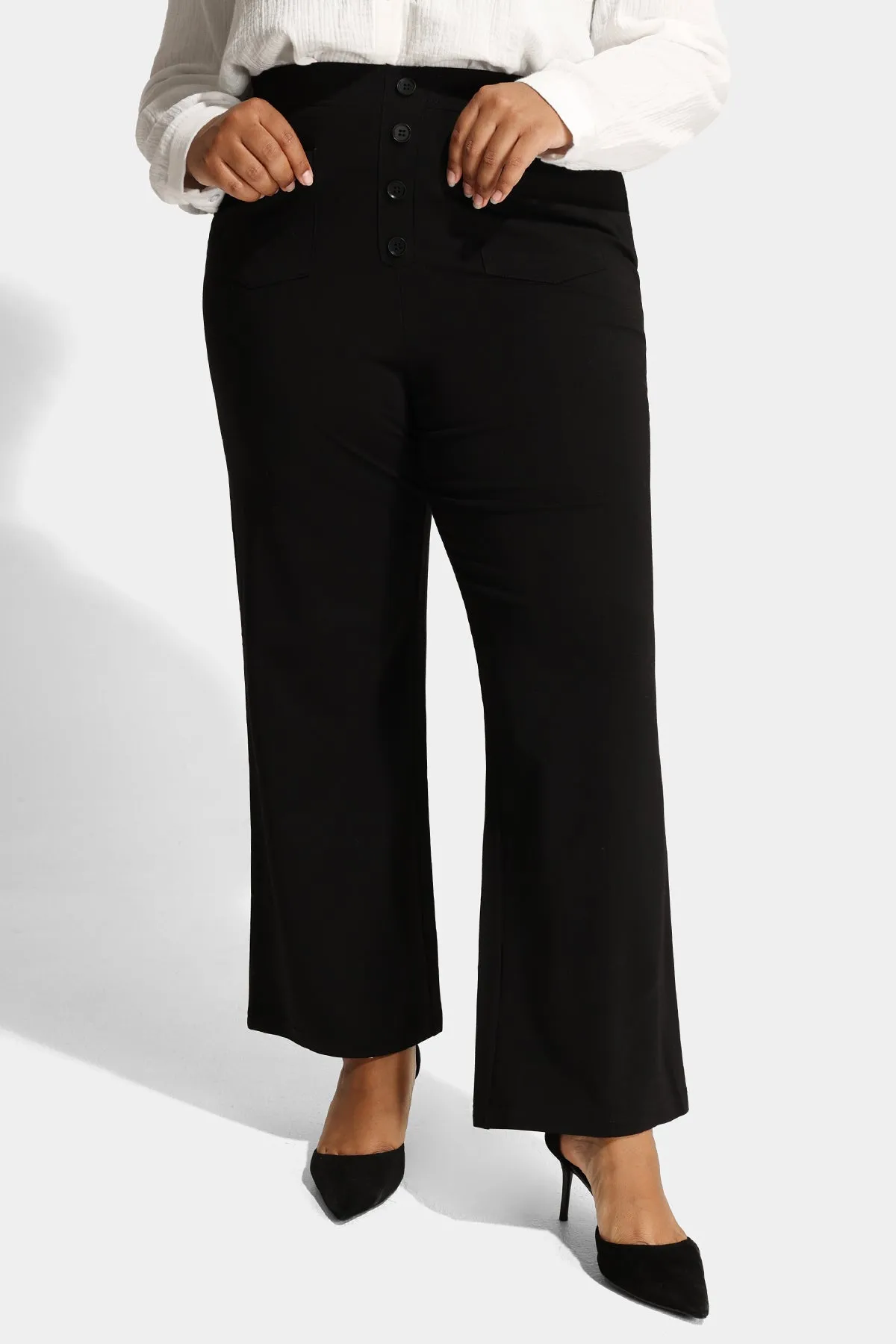 Flared Button Up Pocket Wide Leg Pants