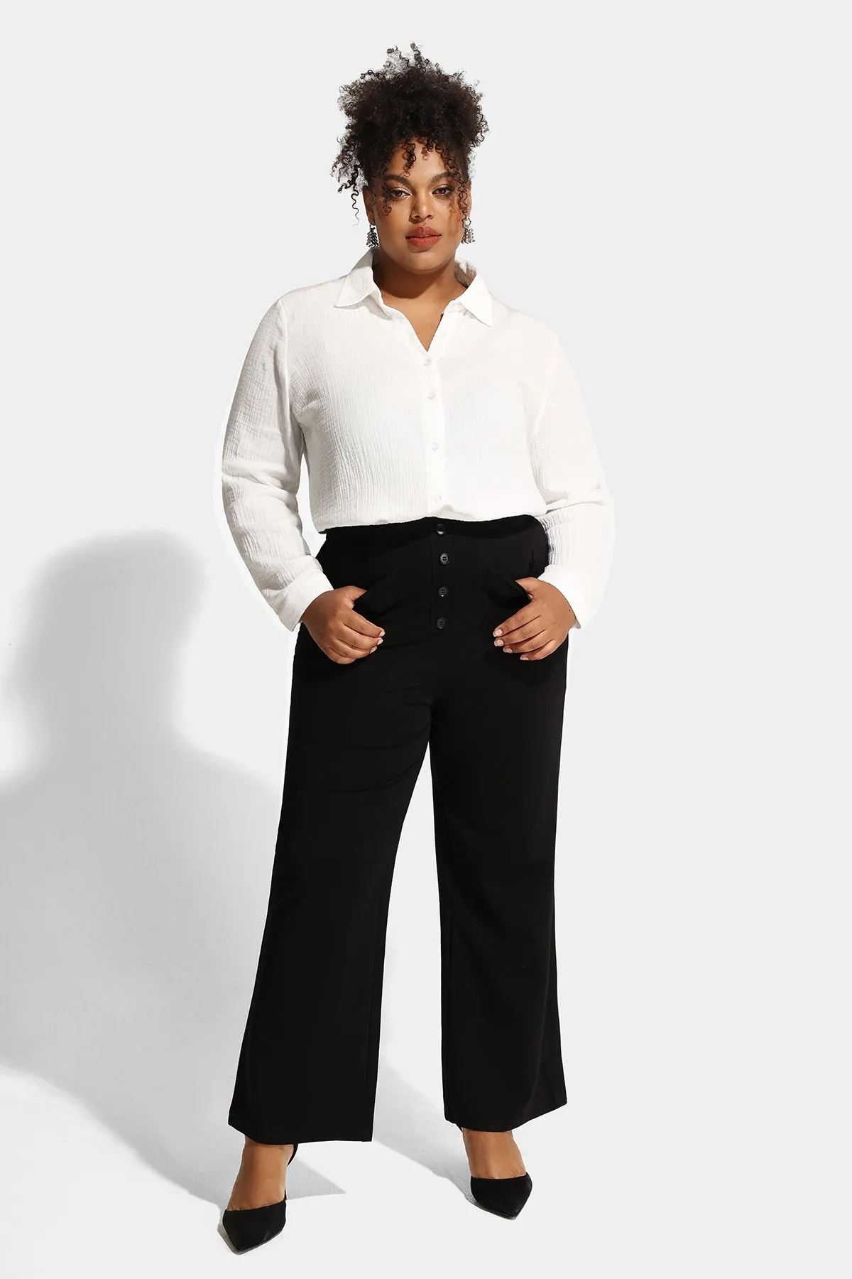 Flared Button Up Pocket Wide Leg Pants