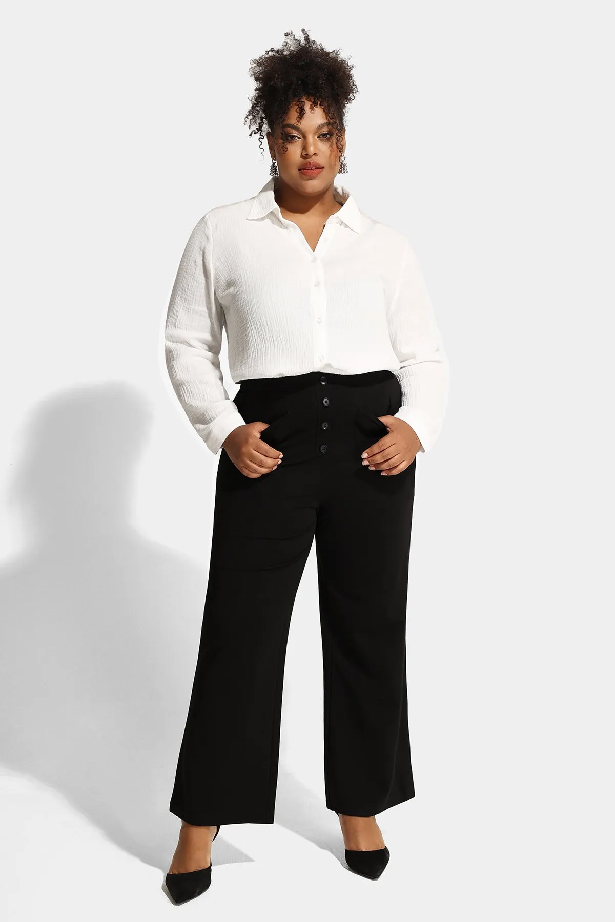 Flared Button Up Pocket Wide Leg Pants