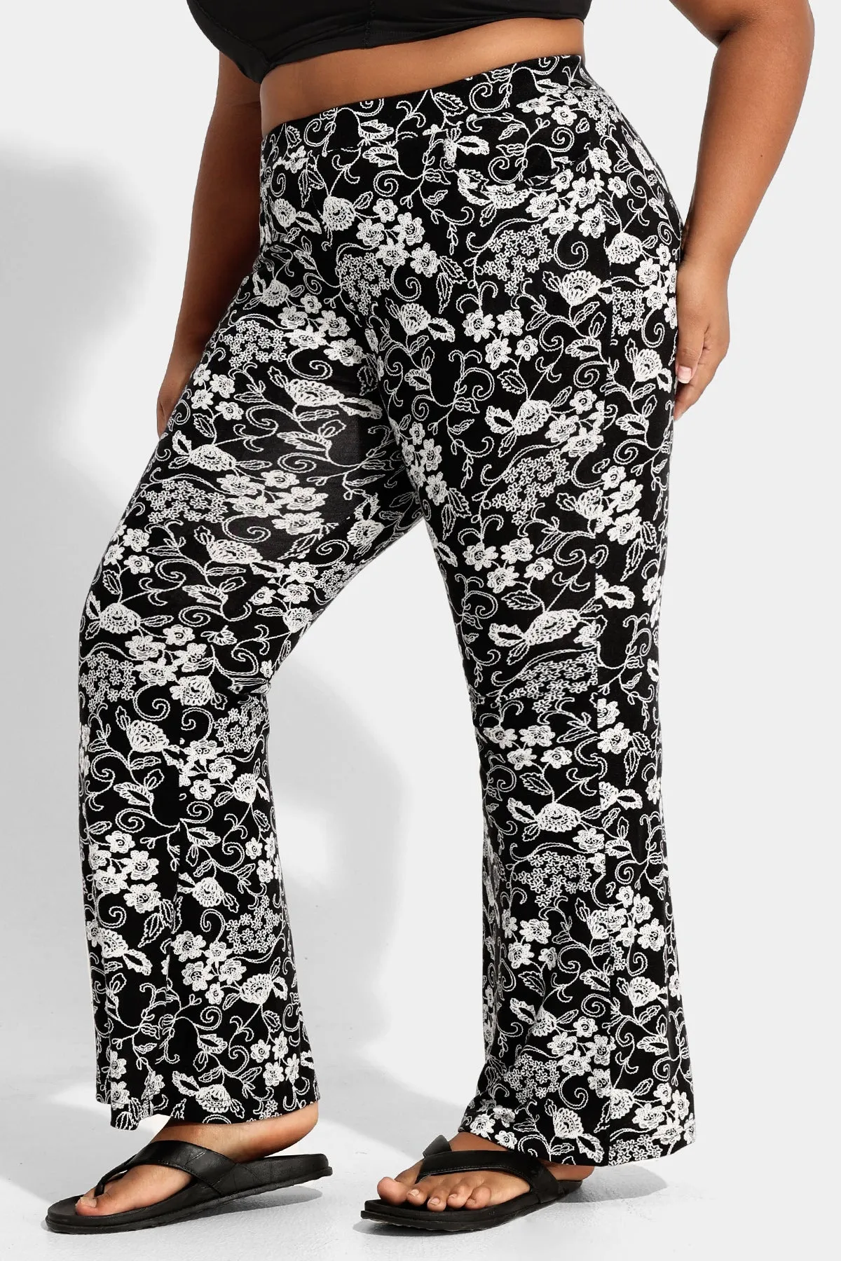 Floral Flared Streetwear Wide Leg Pants with Pockets