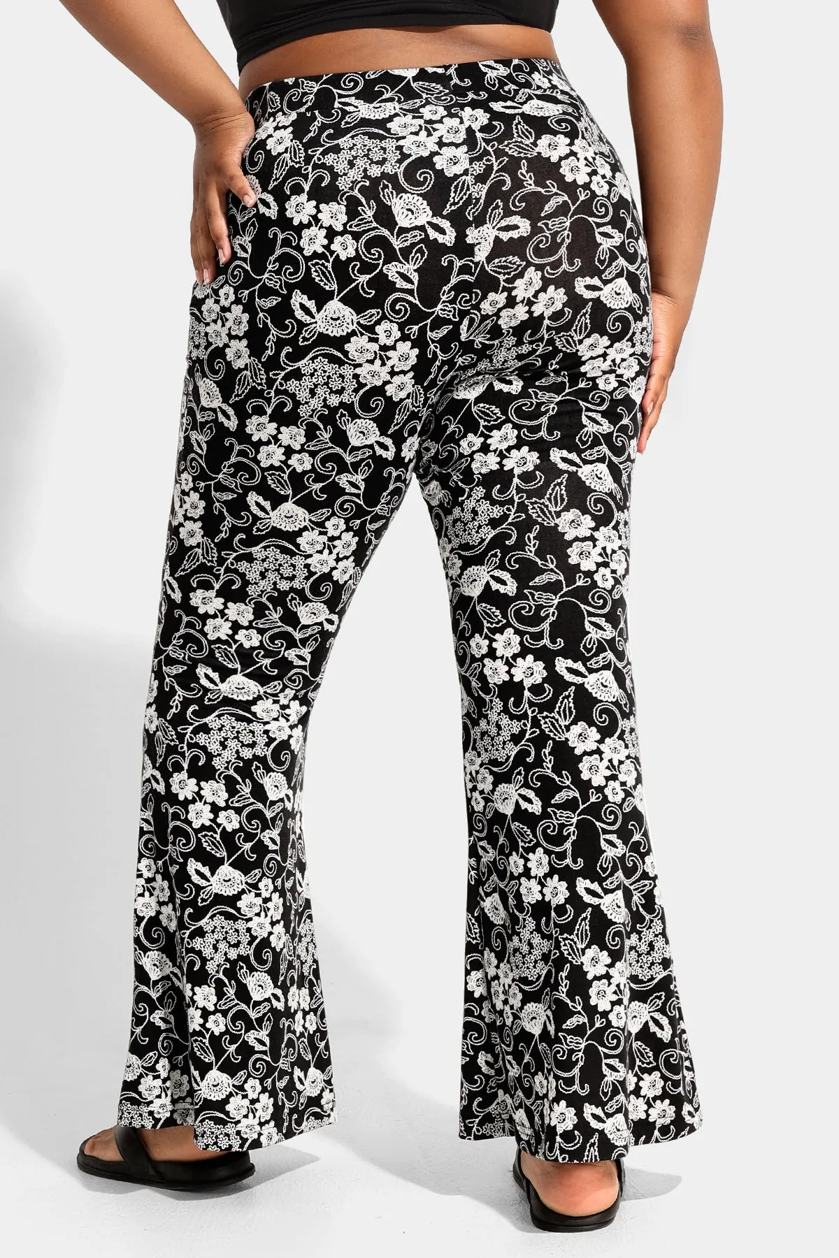 Floral Flared Streetwear Wide Leg Pants with Pockets