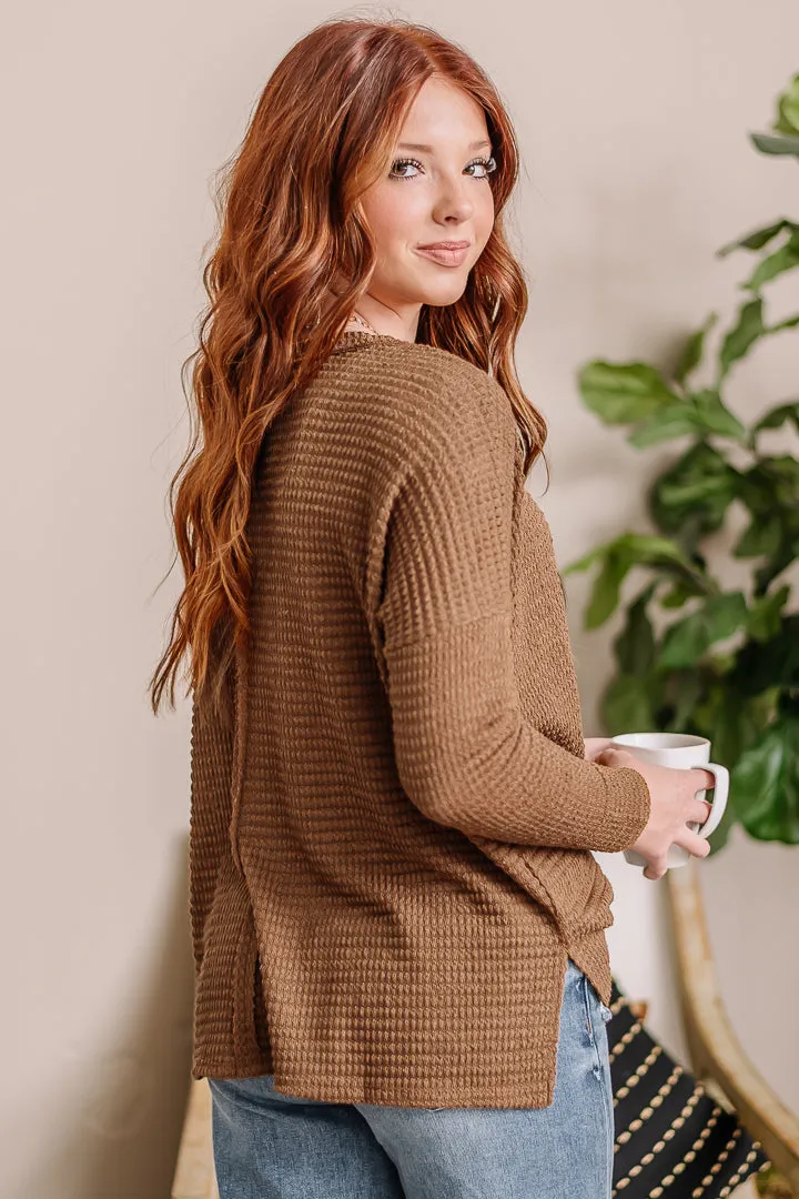 For The Moment Waffle Knit Top | Camel