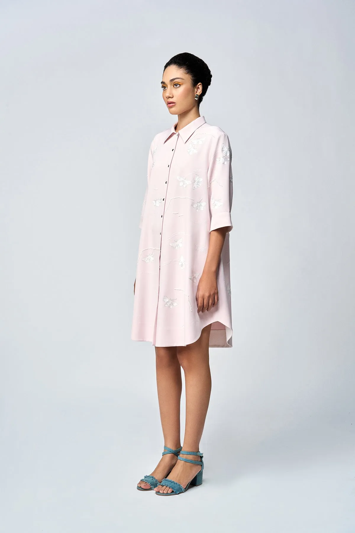 FUZZY BUTTERFLY A LINE SHIRT DRESS