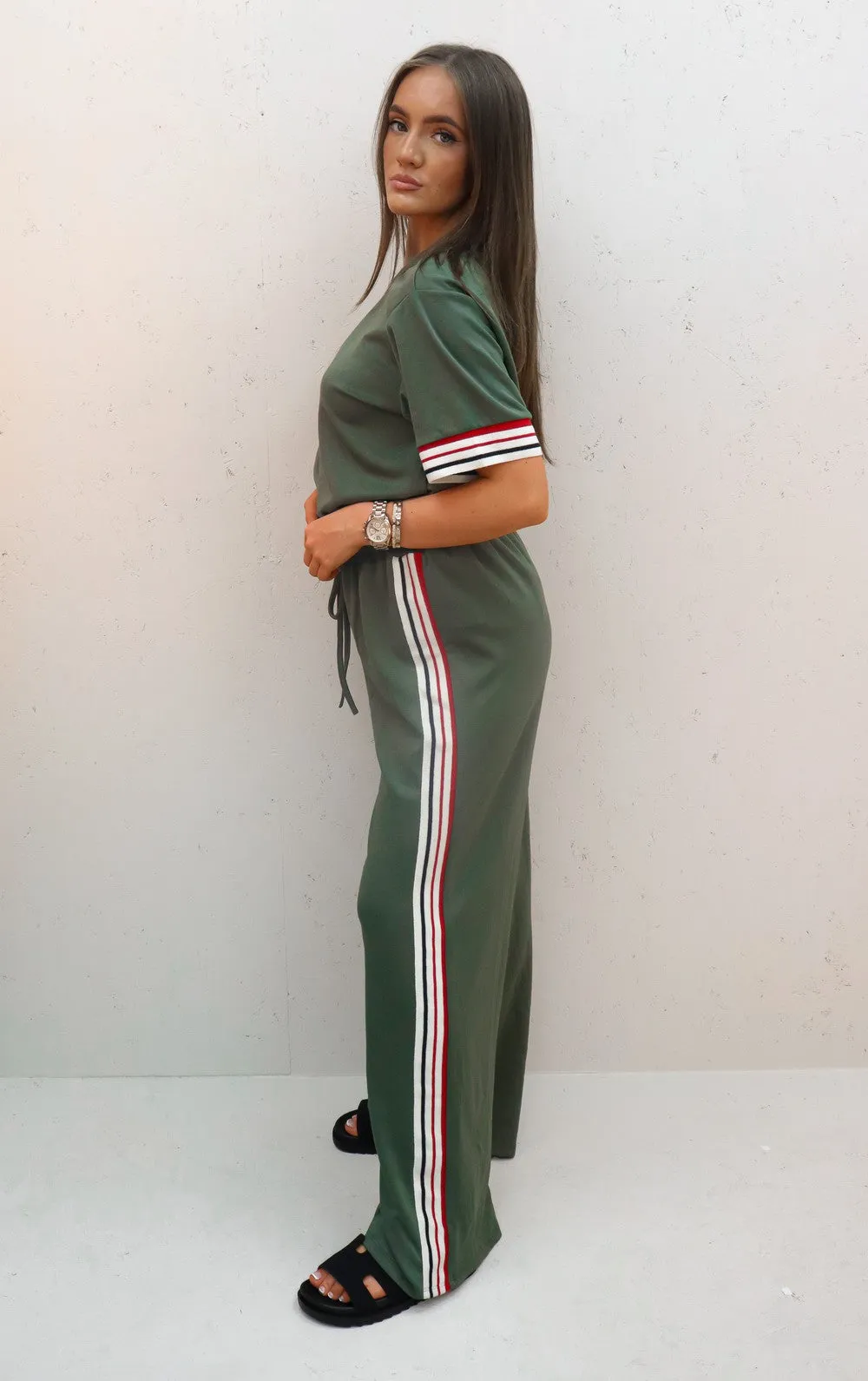 Gabbi Khaki Striped Straight Leg Jogger and T-shirt Co-ord