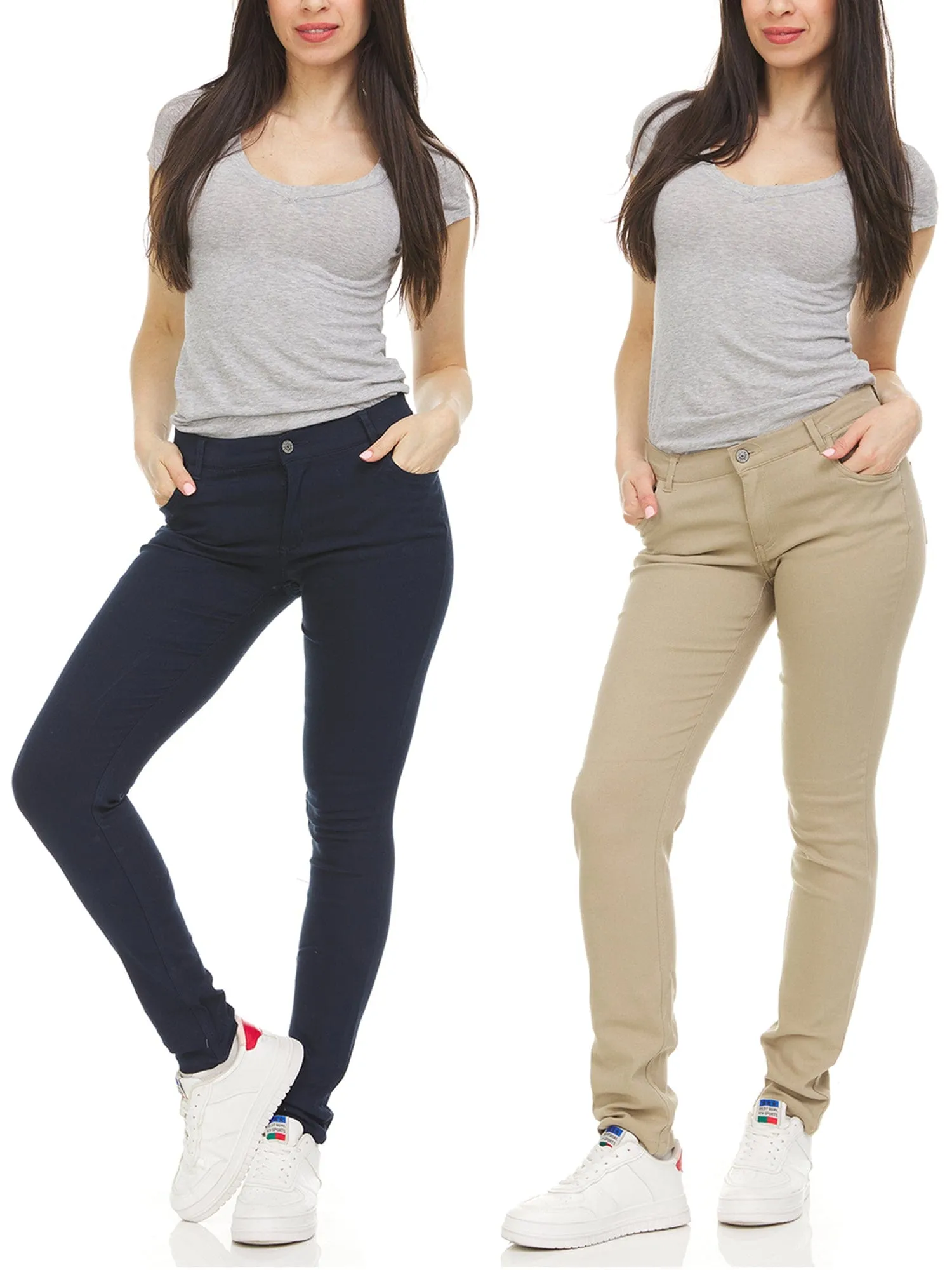 Girl's (2-PACK) Super Stretchy Skinny 5-Pocket Uniform Soft Chino Pants