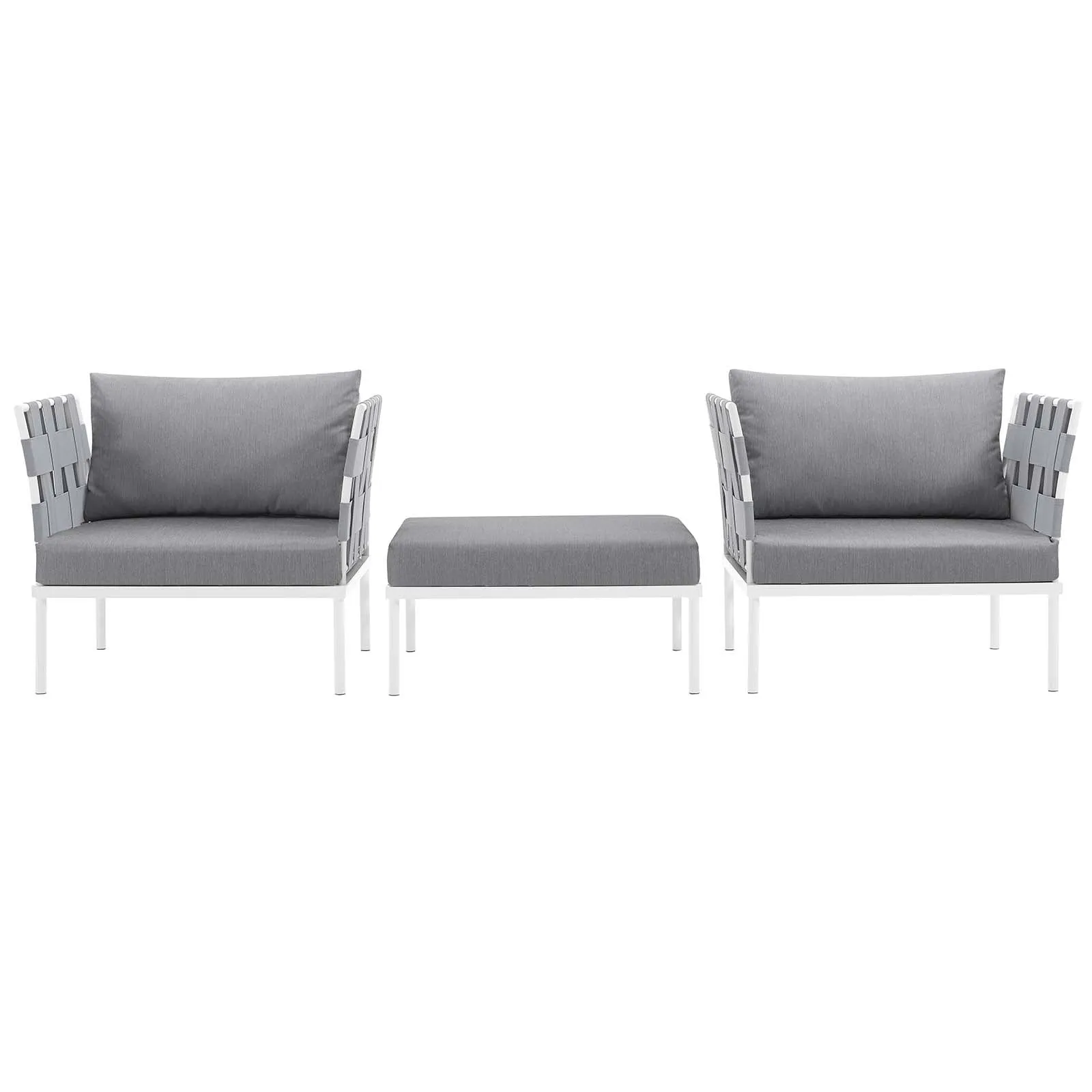 Harmony 3 Piece Outdoor Patio Aluminum Sectional Sofa Set White Gray EEI-2618-WHI-GRY-SET