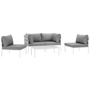 Harmony 5 Piece Outdoor Patio Aluminum Sectional Sofa Set White Gray EEI-2622-WHI-GRY-SET