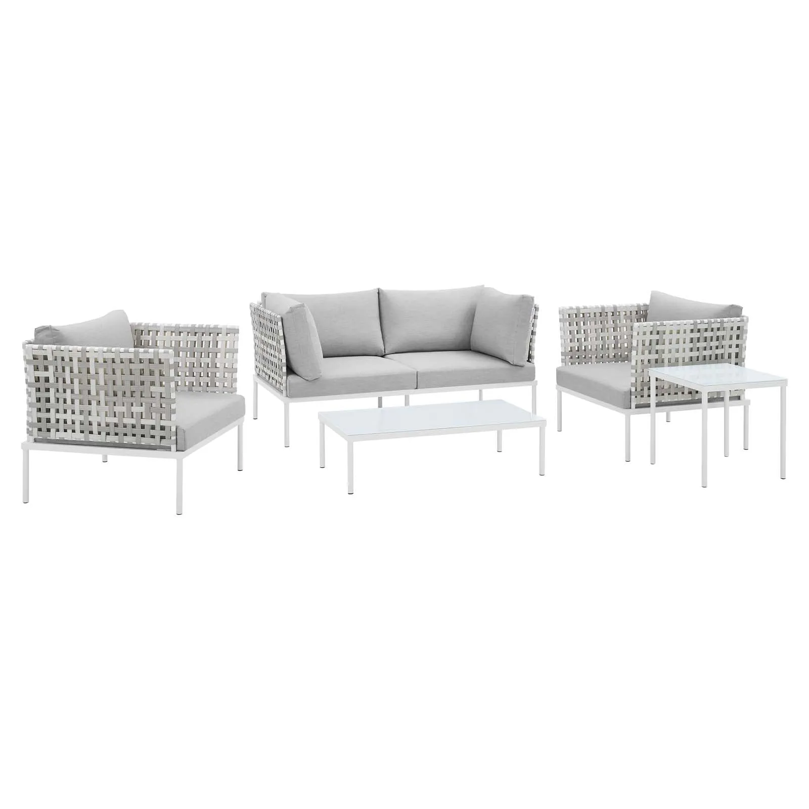 Harmony 5-Piece  Sunbrella® Basket Weave Outdoor Patio Aluminum Seating Set Taupe Gray EEI-4692-TAU-GRY-SET