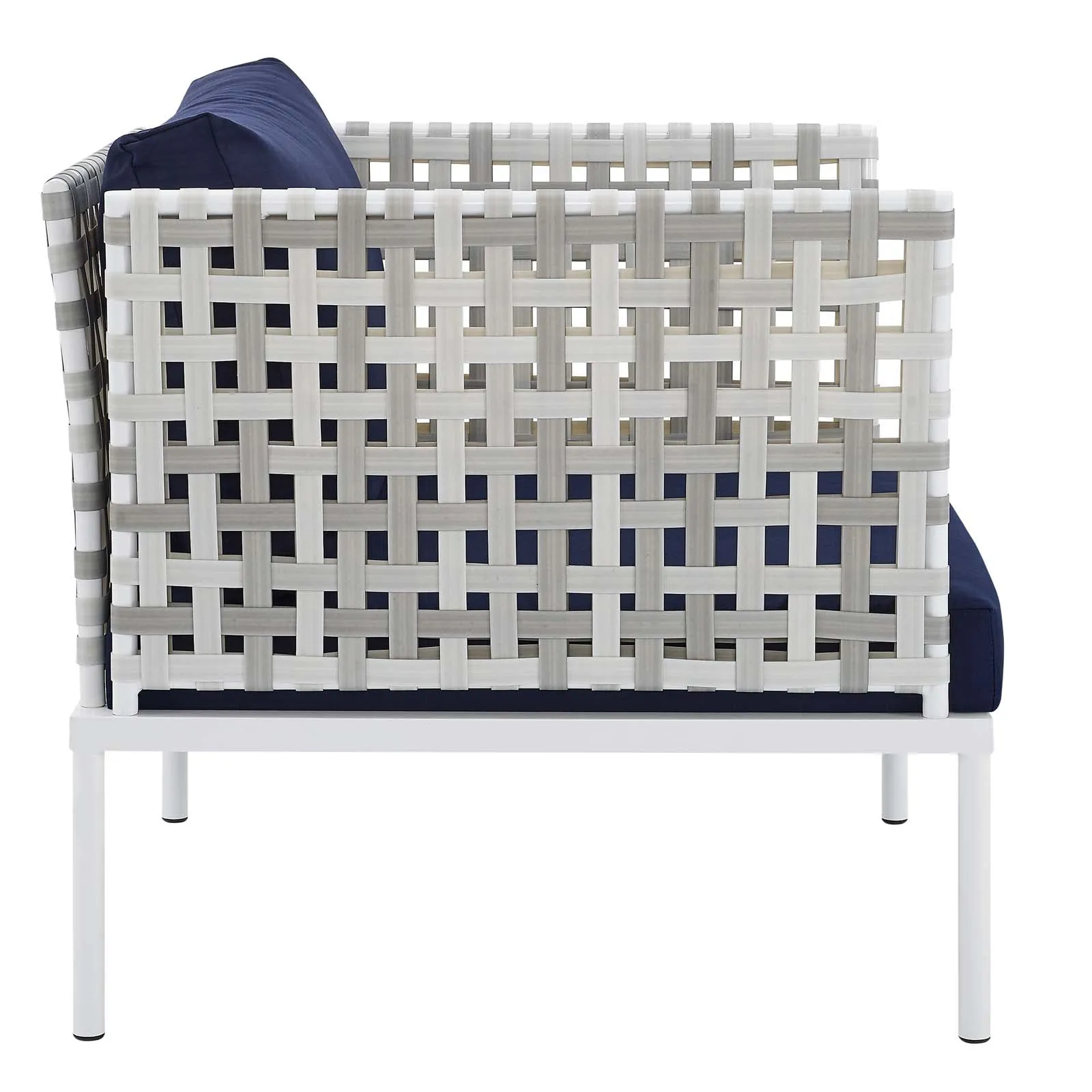 Harmony 5-Piece  Sunbrella® Basket Weave Outdoor Patio Aluminum Seating Set Taupe Navy EEI-4692-TAU-NAV-SET