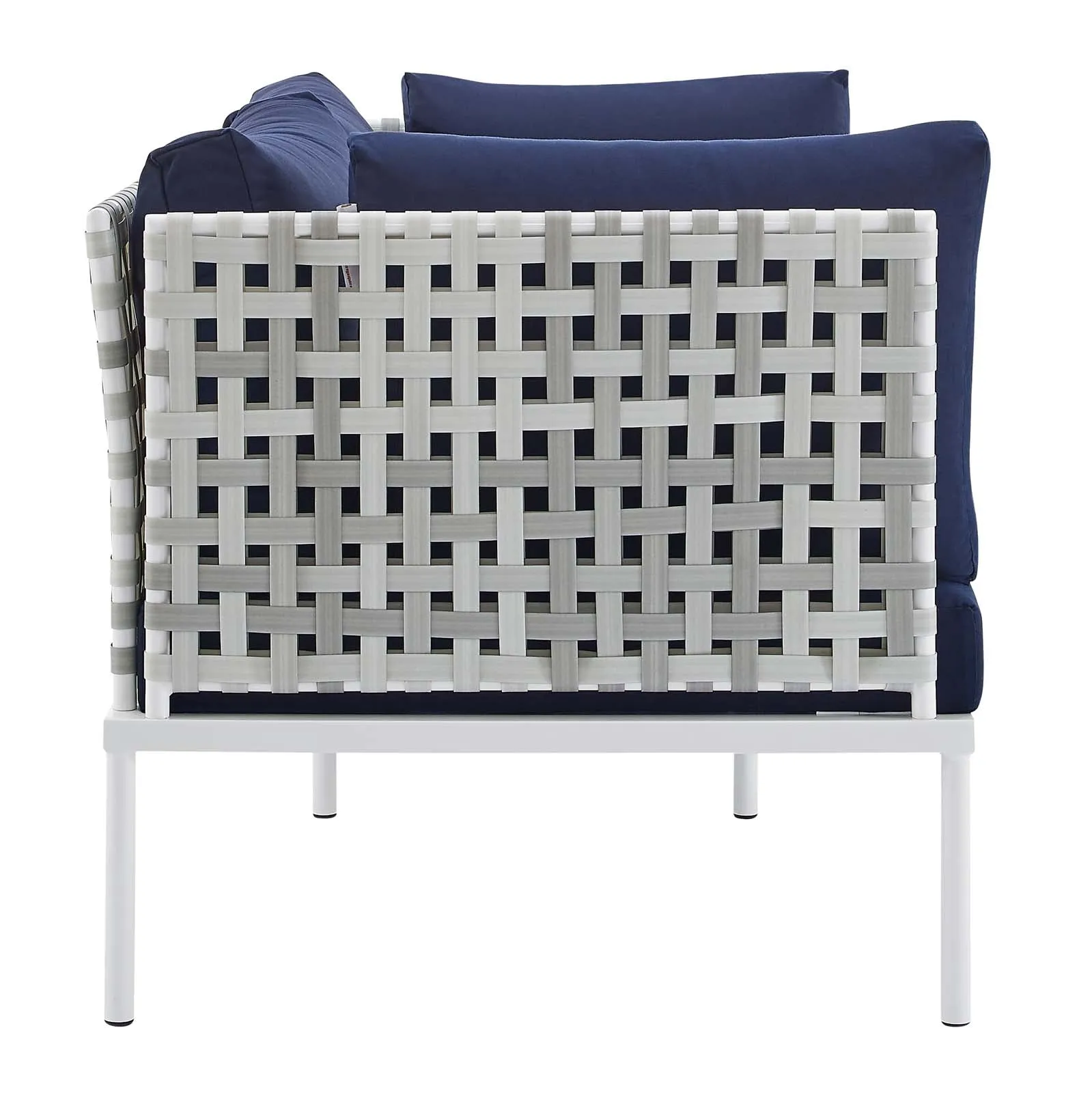 Harmony 5-Piece  Sunbrella® Basket Weave Outdoor Patio Aluminum Seating Set Taupe Navy EEI-4692-TAU-NAV-SET