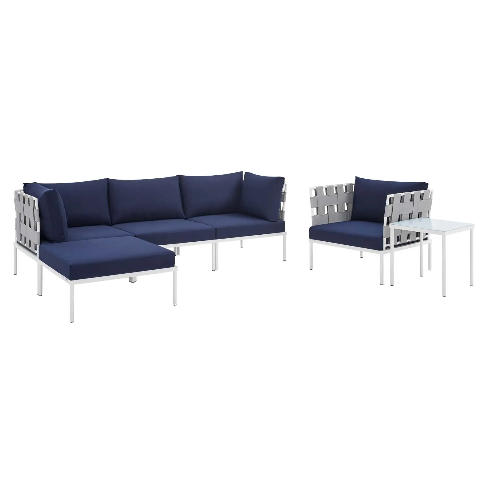 Harmony 6-Piece  Sunbrella® Outdoor Patio Aluminum Seating Set Gray Navy EEI-4933-GRY-NAV-SET