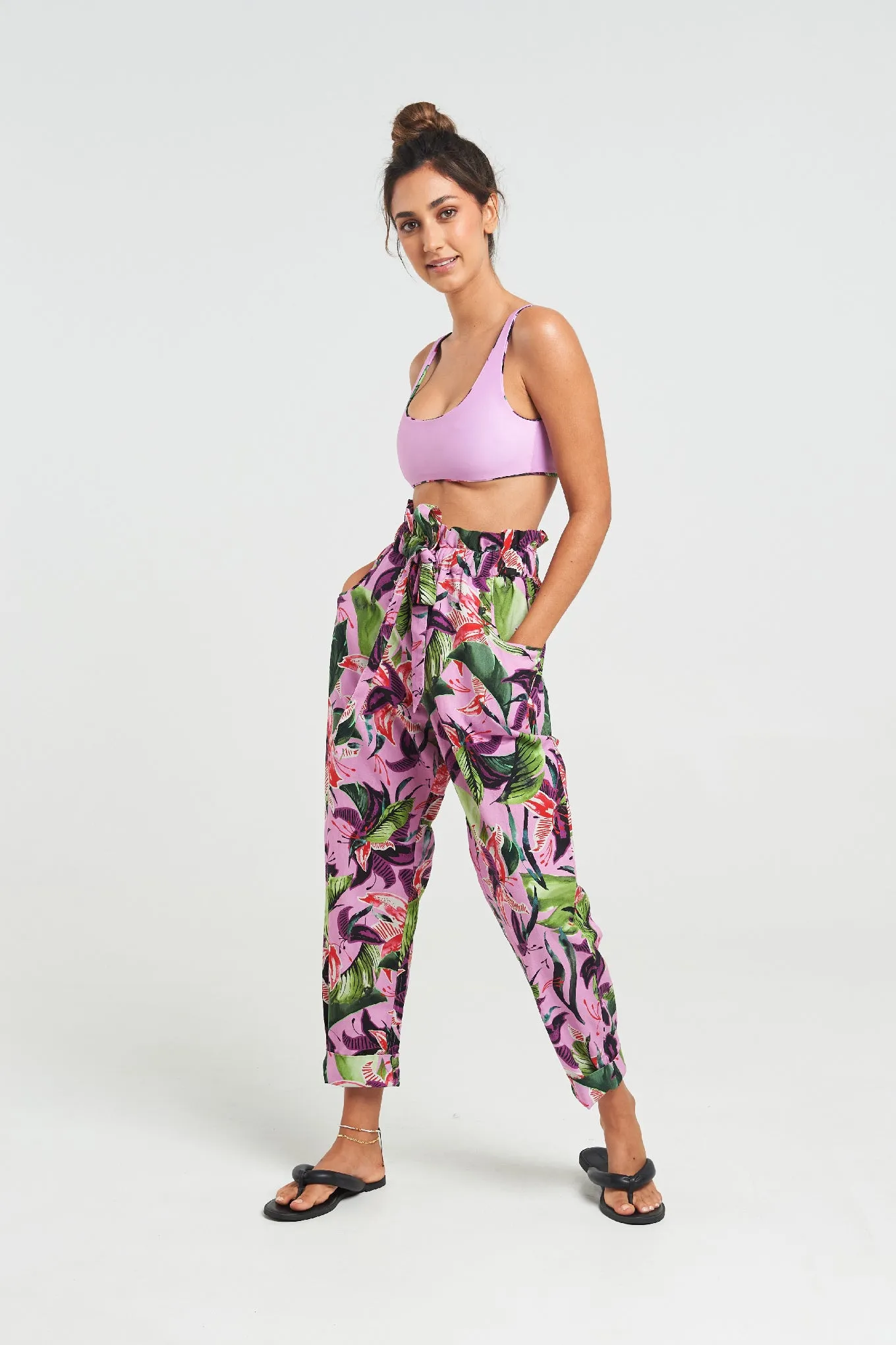 Hawaiian Lily Paper Bag Pants