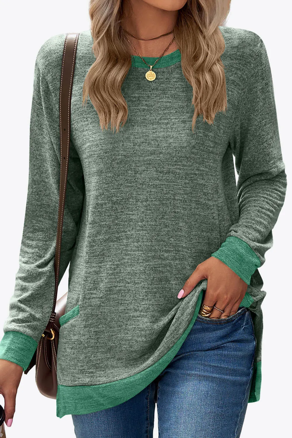 Heathered Slit Top with Pockets