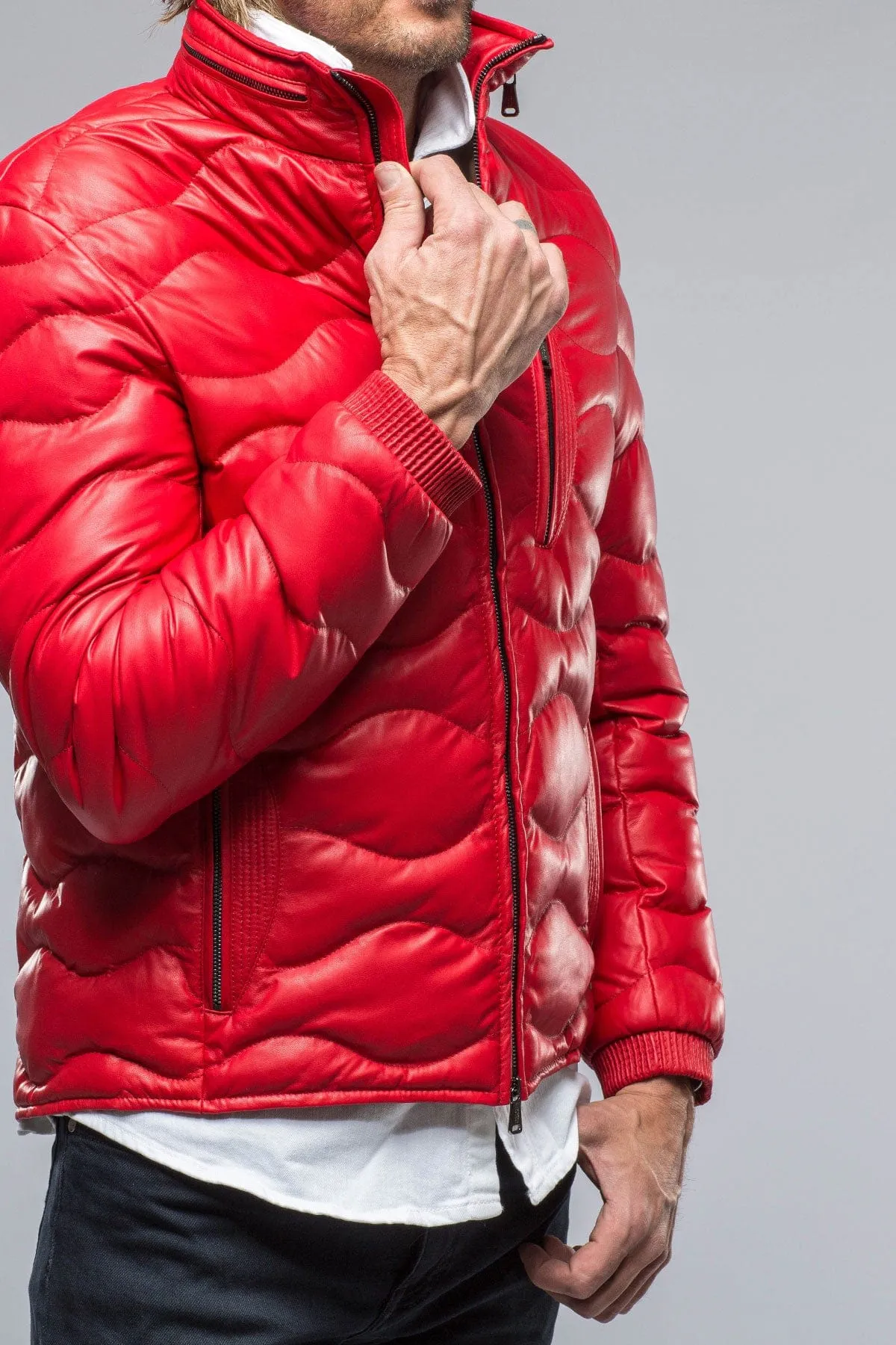 Heinzer Leather Puffer in Red