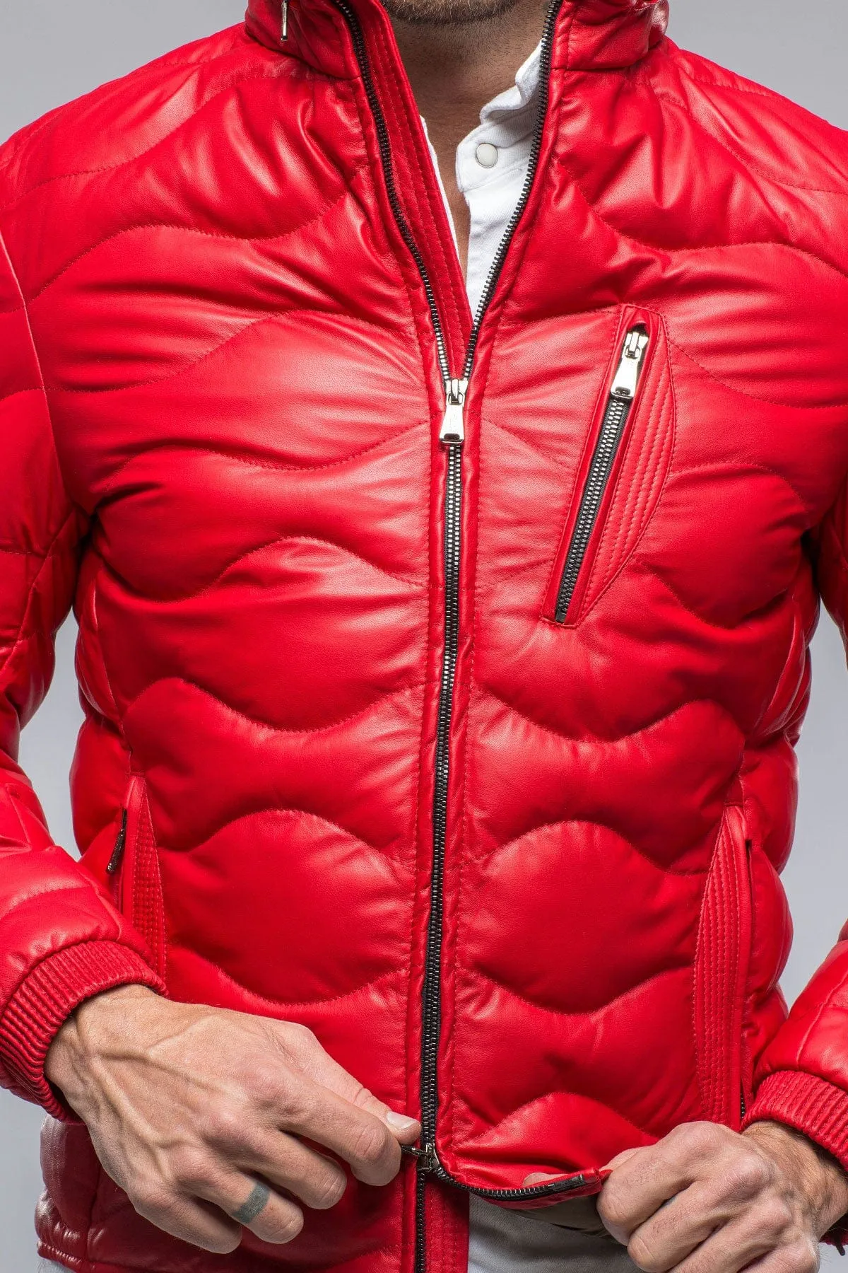 Heinzer Leather Puffer in Red