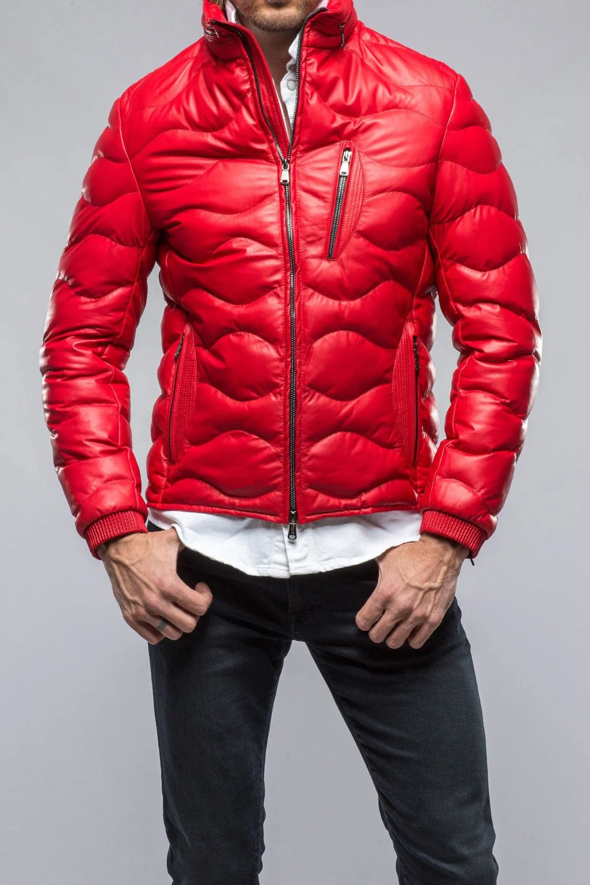 Heinzer Leather Puffer in Red