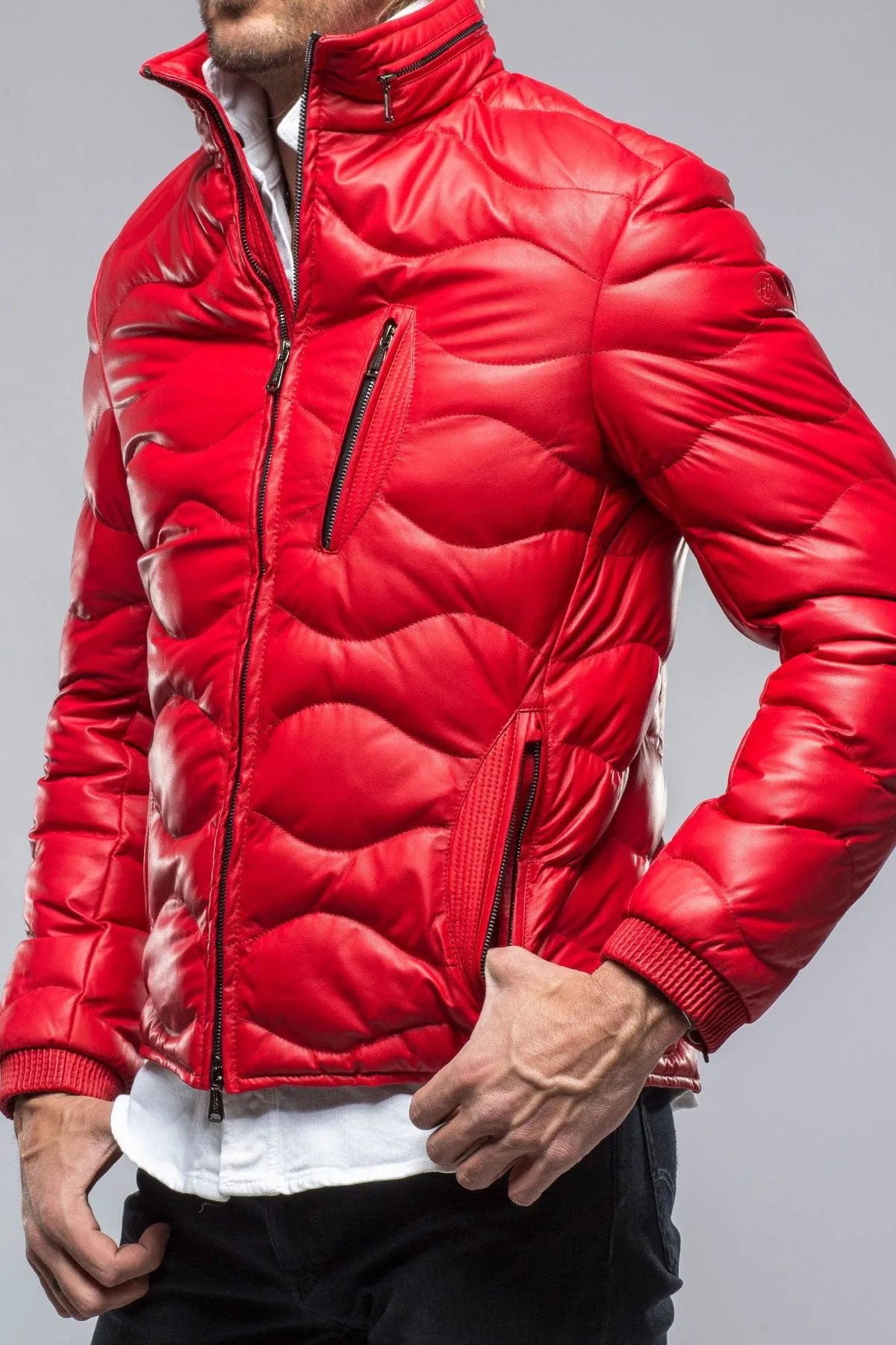 Heinzer Leather Puffer in Red