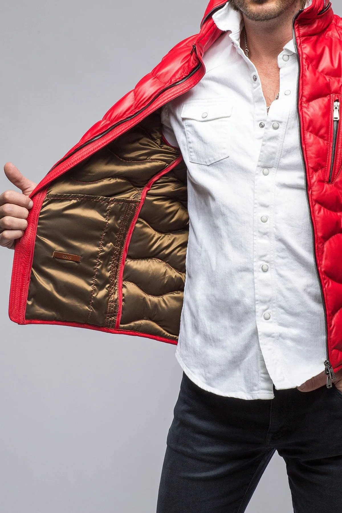 Heinzer Leather Puffer in Red