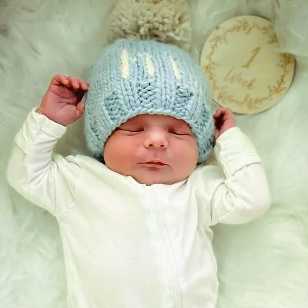 hi. Surf Blue Hand Knit Beanie Hat