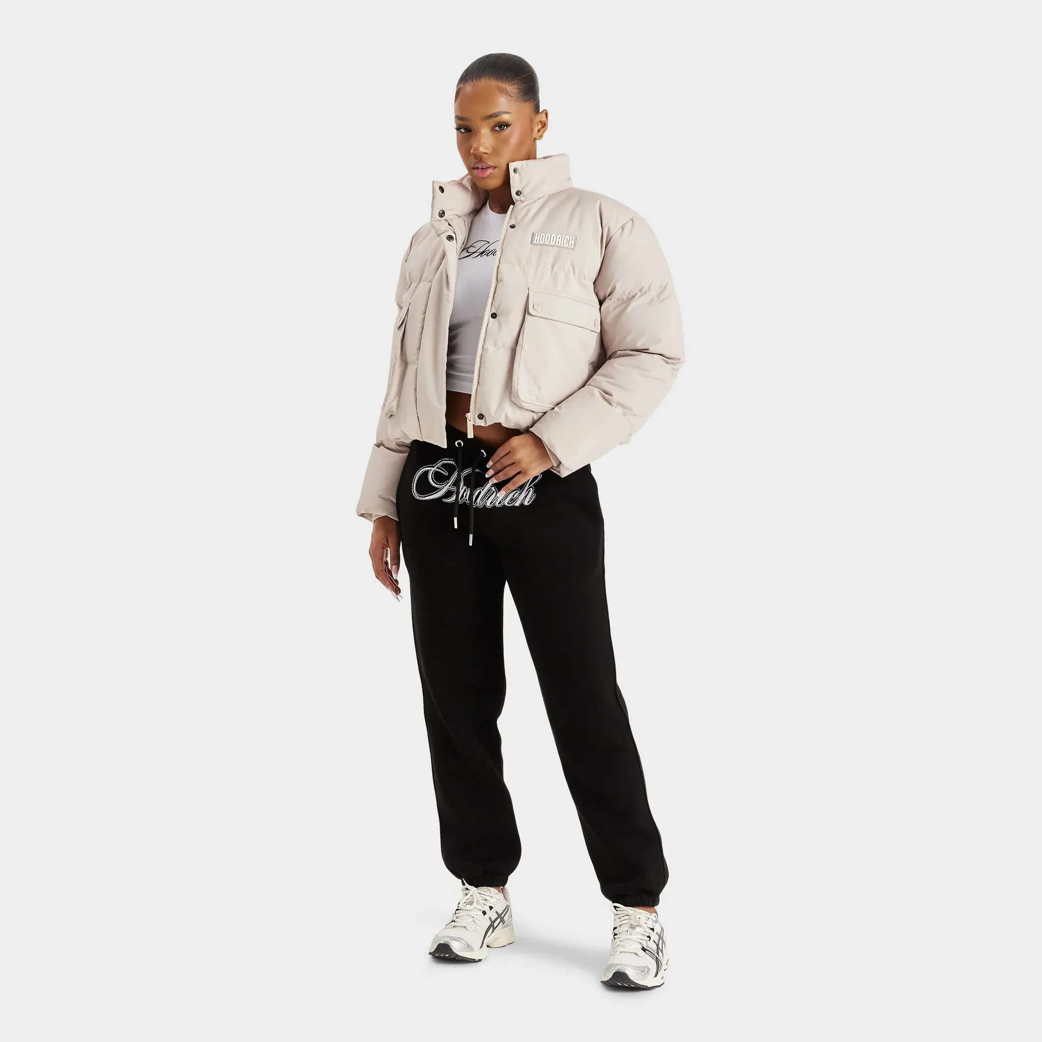 Hoodrich Women's Mia Cropped Puffer Jacket Oxford Tan / White