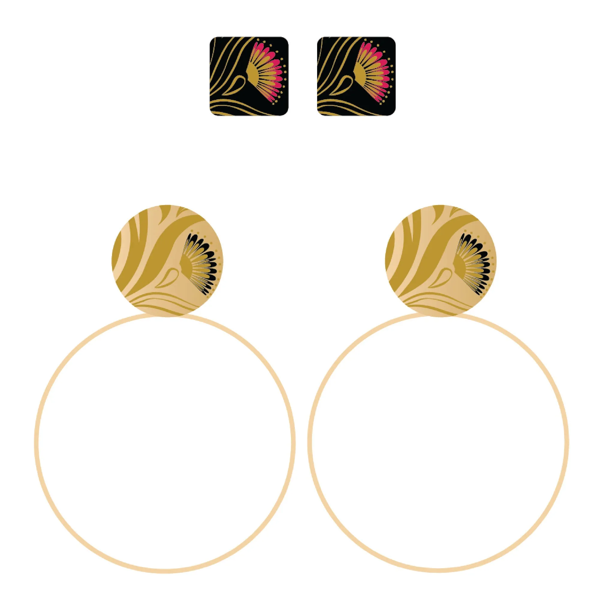 Hoop Earrings with Ear Studs - Pohutukawa