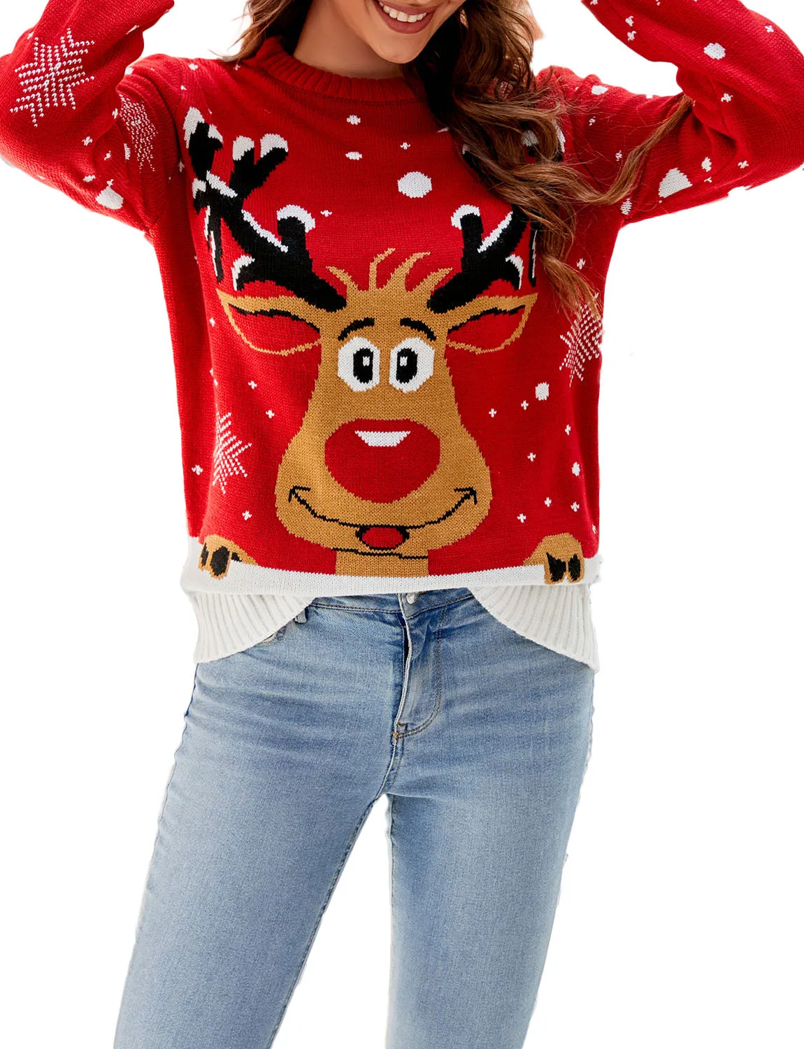 iB-iP Women's Christmas Cozy Top Casual Long Sleeve Pullover Sweater