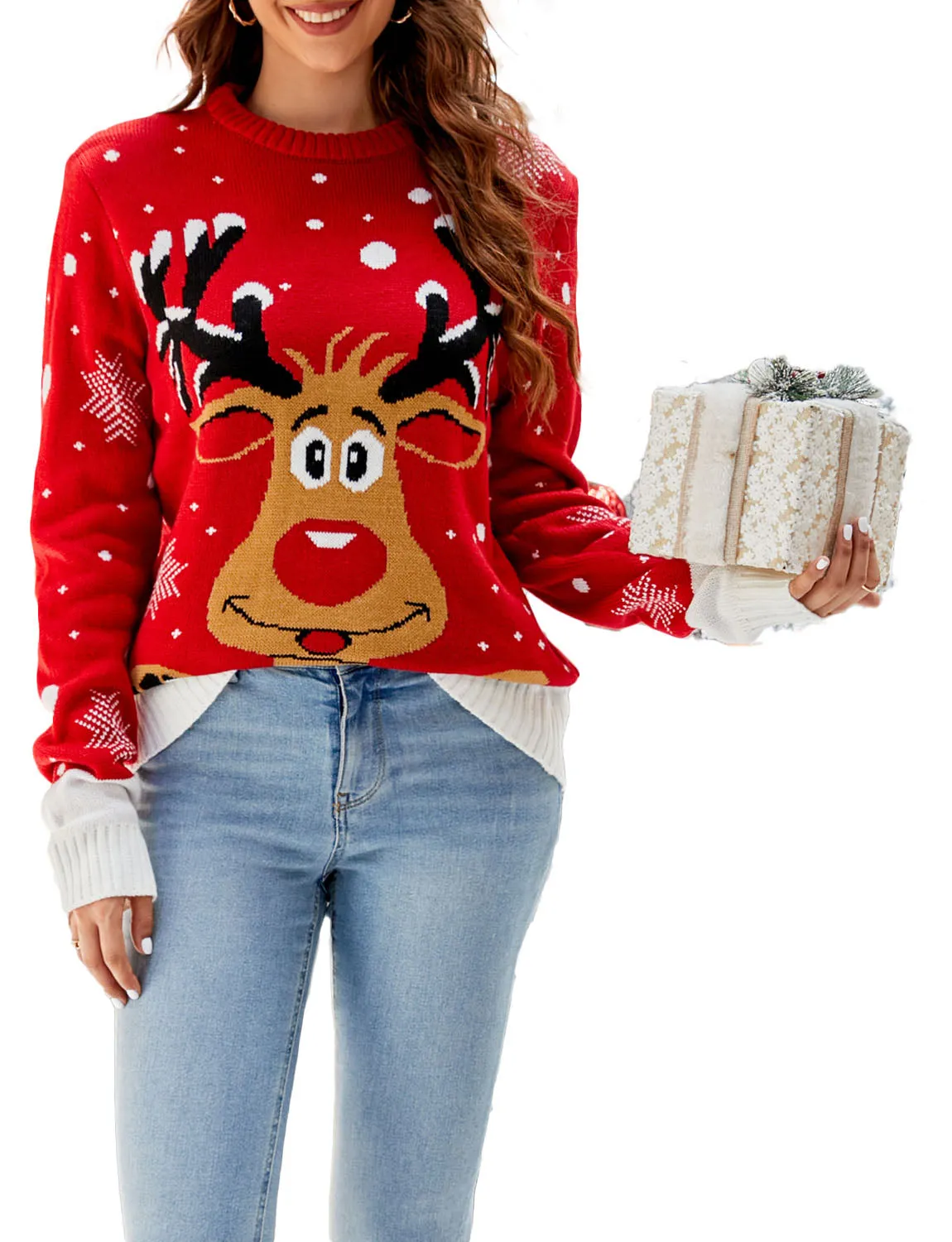 iB-iP Women's Christmas Cozy Top Casual Long Sleeve Pullover Sweater