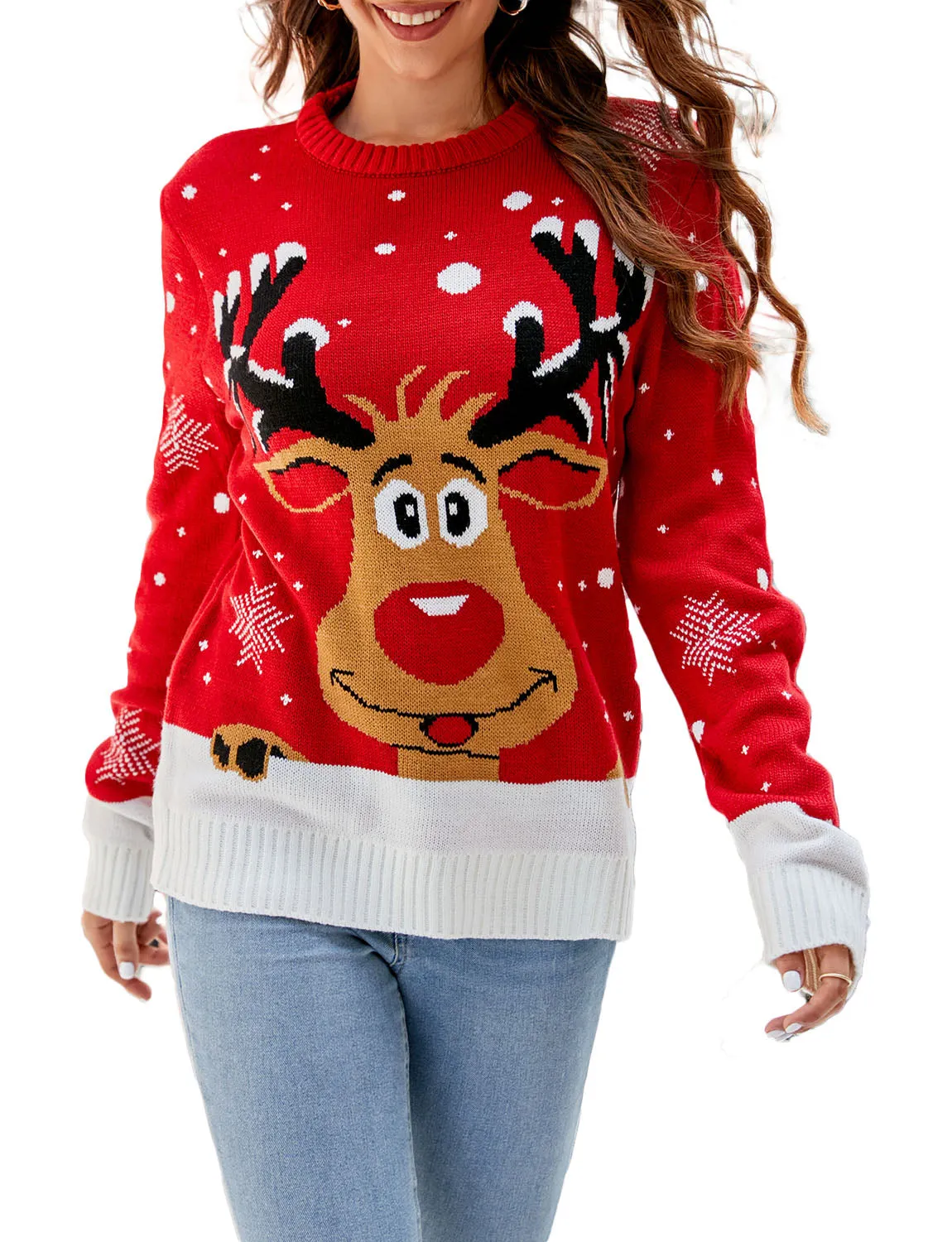 iB-iP Women's Christmas Cozy Top Casual Long Sleeve Pullover Sweater