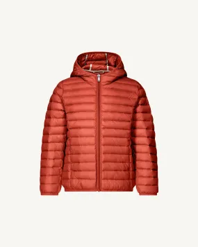 Intense rust Hugo kids' lightweight hooded puffer jacket