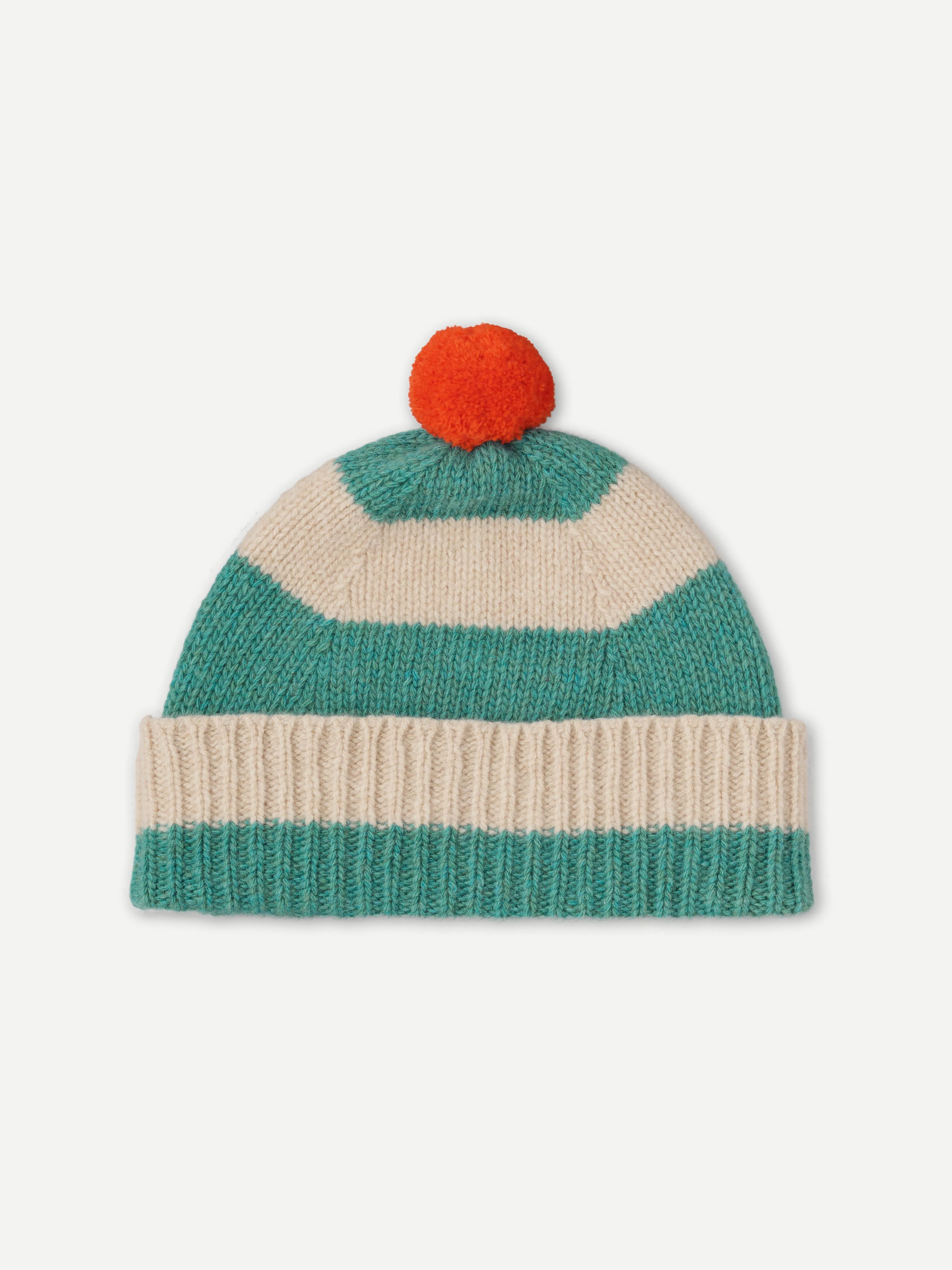 JG Stripe Pompom Hat Jade/Oatmeal