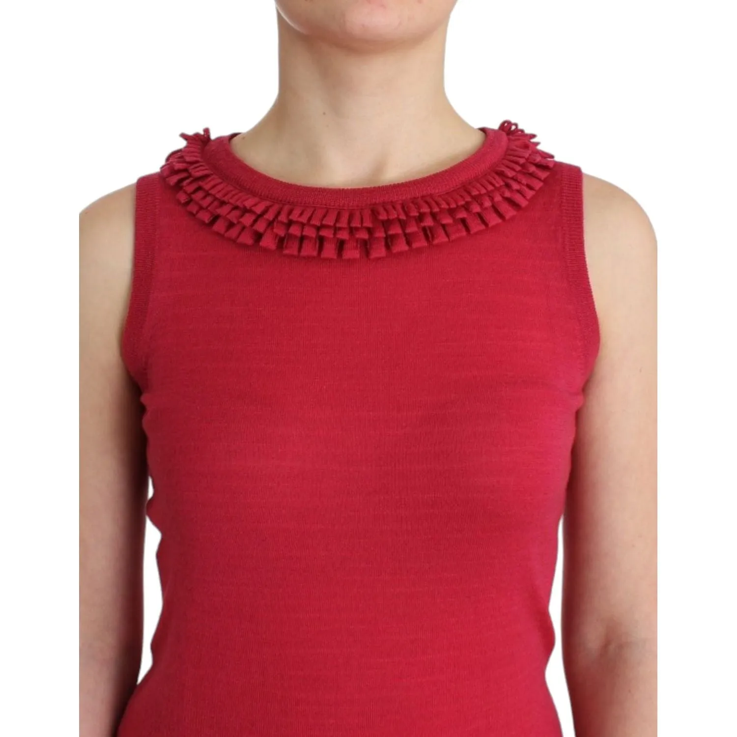 John Galliano Elegant Pink Sleeveless Wool Knit Top