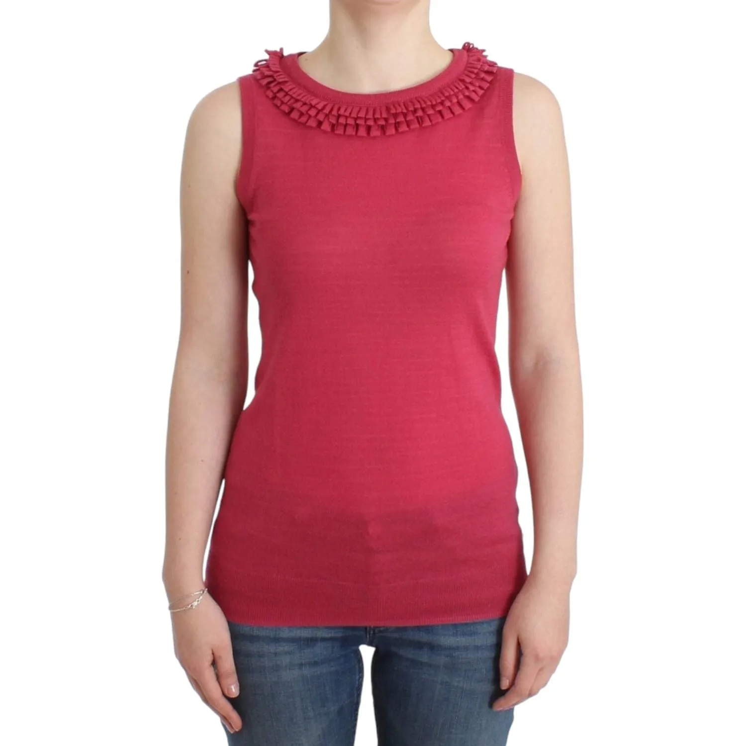 John Galliano Elegant Pink Sleeveless Wool Knit Top