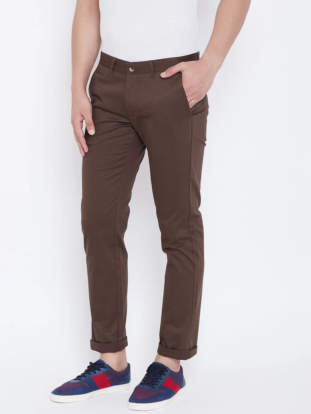 JUMP USA Men Coffee Regular Fit Solid Trousers