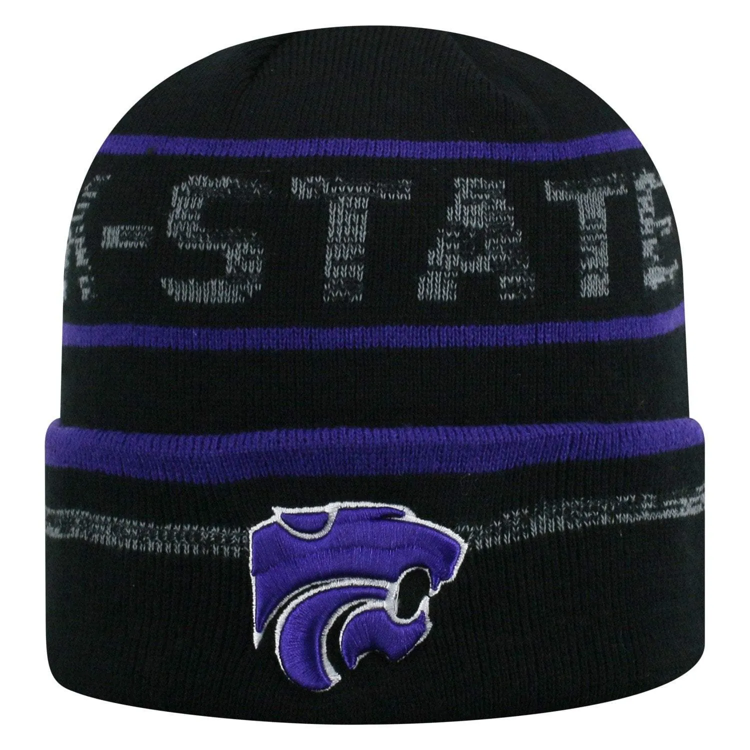 Kansas State Wildcats TOW Black Striped "Effect" Style Cuffed Knit Beanie Cap