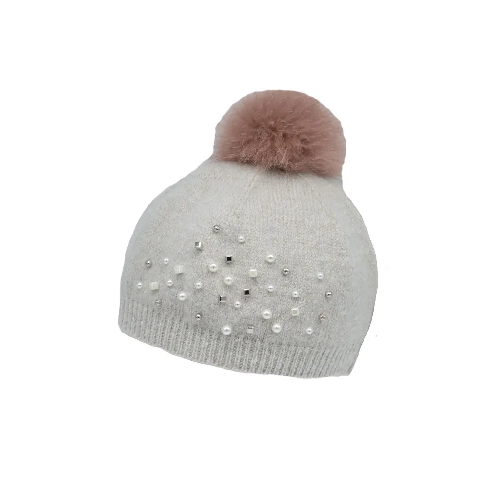 Knit Pom Pom Beanie Wool Slouchy Winter Women Pearl Hat SLP1234