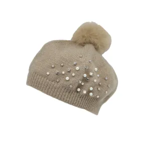 Knit Pom Pom Beanie Wool Slouchy Winter Women Pearl Hat SLP1234