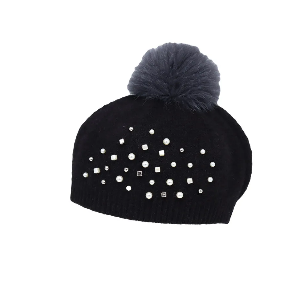 Knit Pom Pom Beanie Wool Slouchy Winter Women Pearl Hat SLP1234