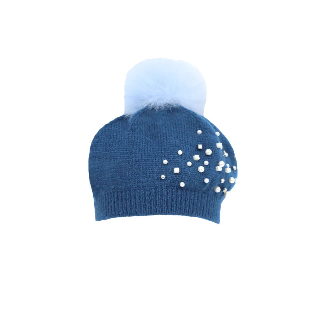 Knit Pom Pom Beanie Wool Slouchy Winter Women Pearl Hat SLP1234