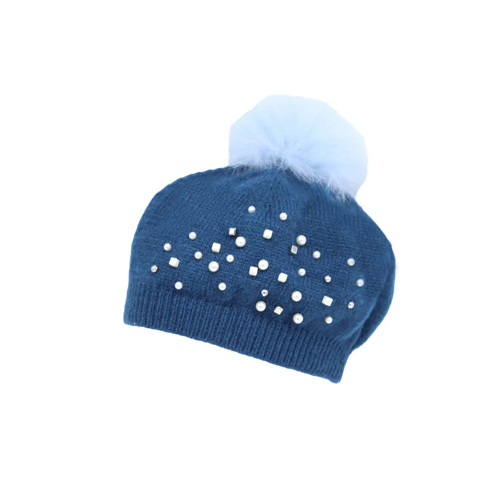 Knit Pom Pom Beanie Wool Slouchy Winter Women Pearl Hat SLP1234