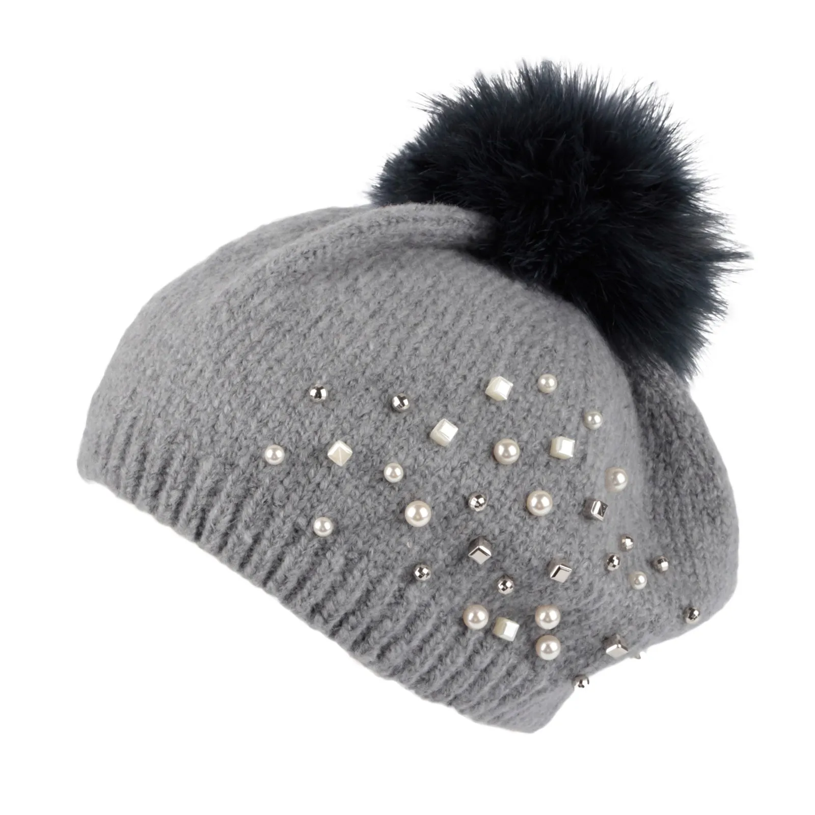 Knit Pom Pom Beanie Wool Slouchy Winter Women Pearl Hat SLP1234