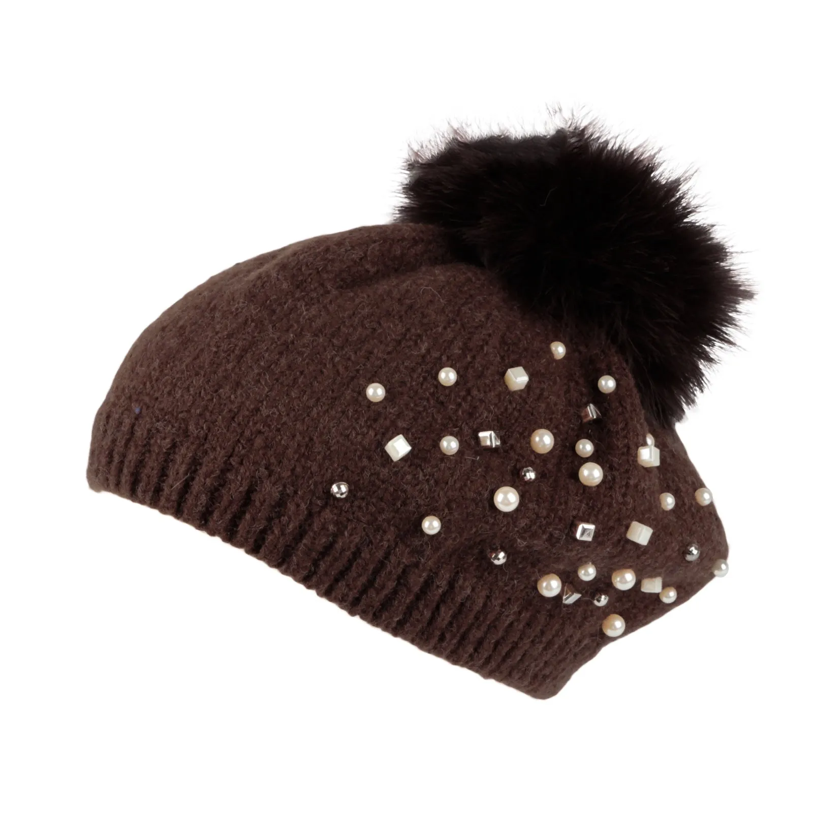 Knit Pom Pom Beanie Wool Slouchy Winter Women Pearl Hat SLP1234