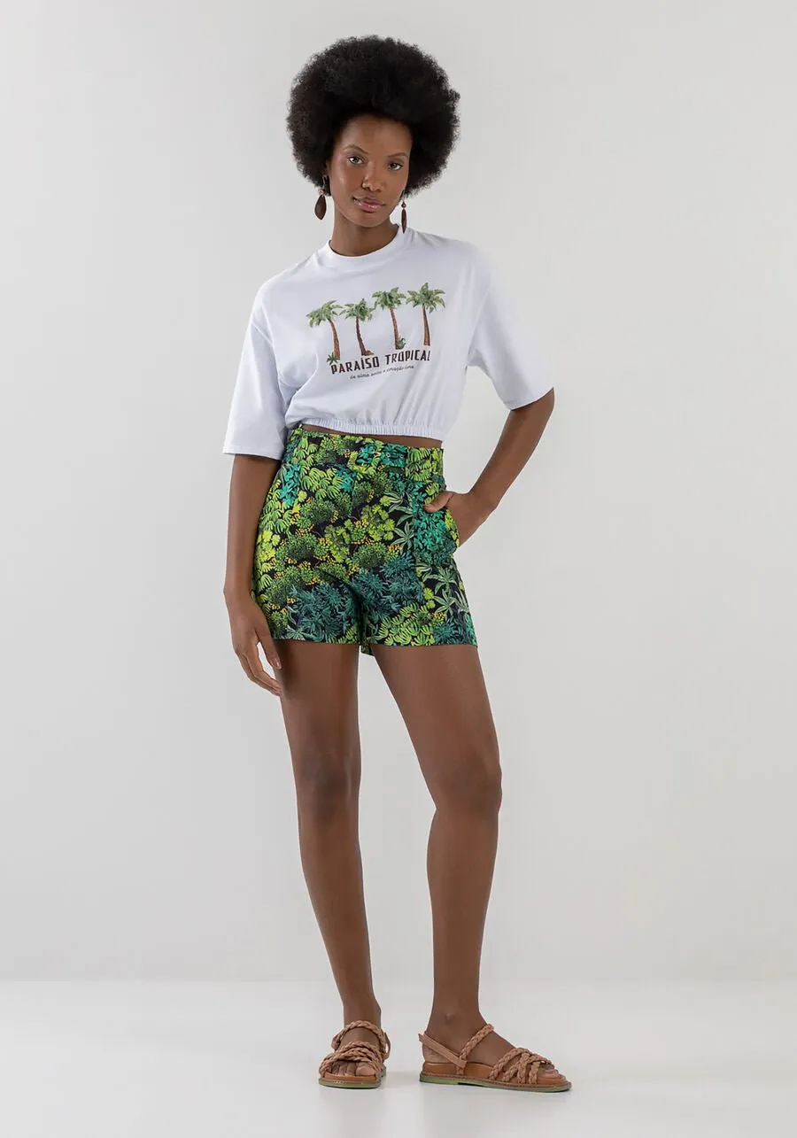 LEZ A LEZ - Printed Cropped T-Shirt With Elastic Bar - 7382L - FINAL SALE