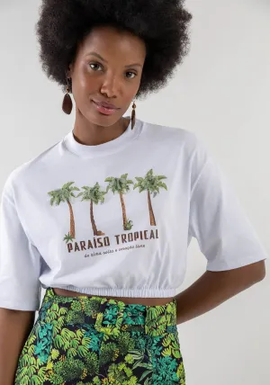 LEZ A LEZ - Printed Cropped T-Shirt With Elastic Bar - 7382L - FINAL SALE