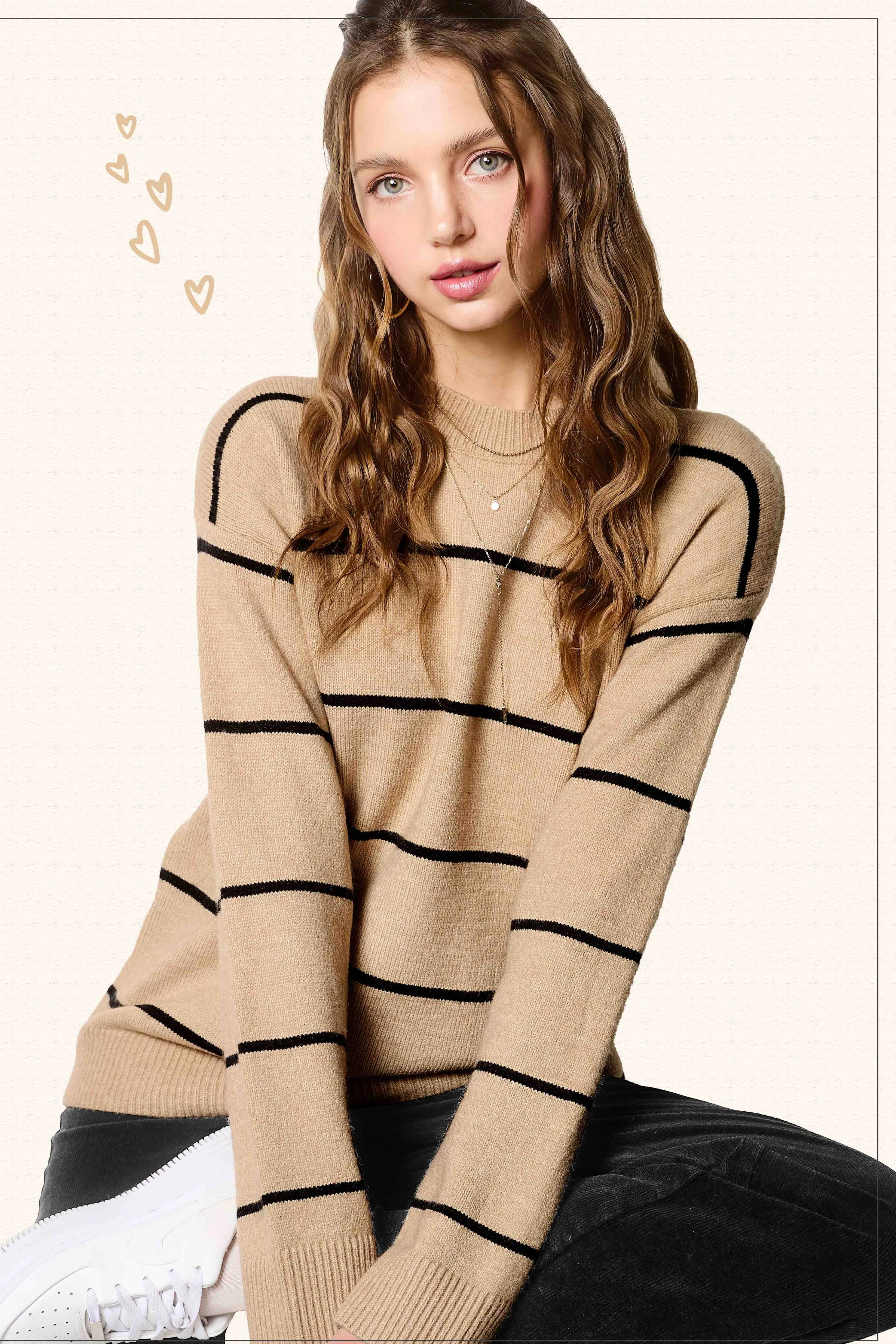 Loose Fit Stripe Long Sleeve Crewneck Sweater