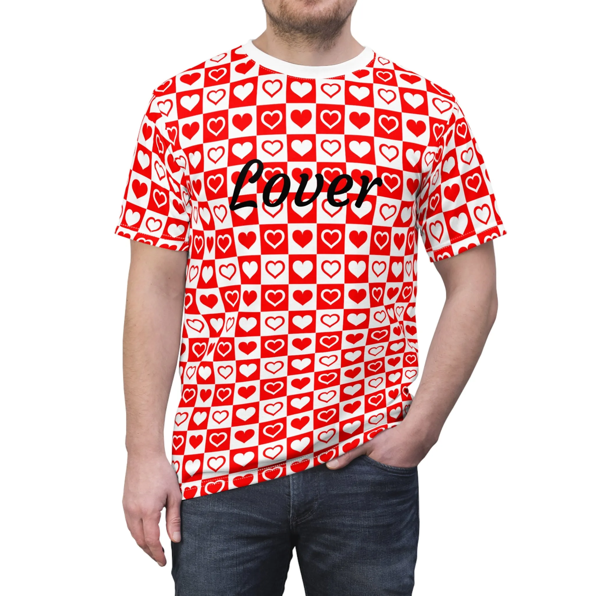 Lover t-shirt, Valentines Day, Love Shirt, Hearts t-shirt Unisex Tee (AOP)