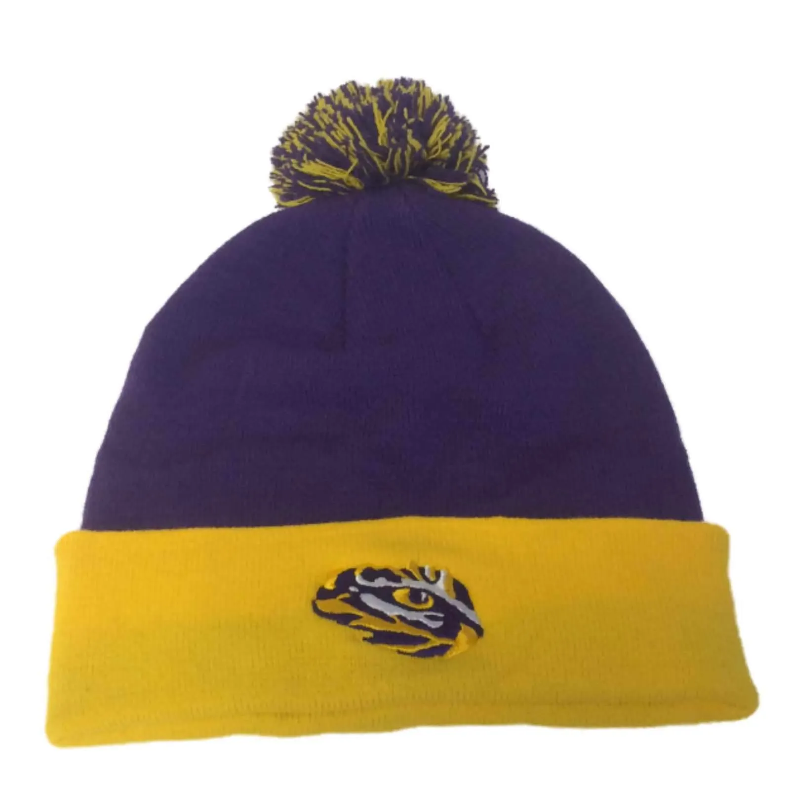 LSU Tigers Top of the World Purple & Yellow Cuffed Pom Pom Knit Beanie Hat Cap