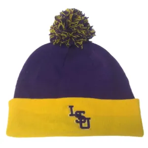 LSU Tigers Top of the World Purple & Yellow Cuffed Pom Pom Knit Beanie Hat Cap