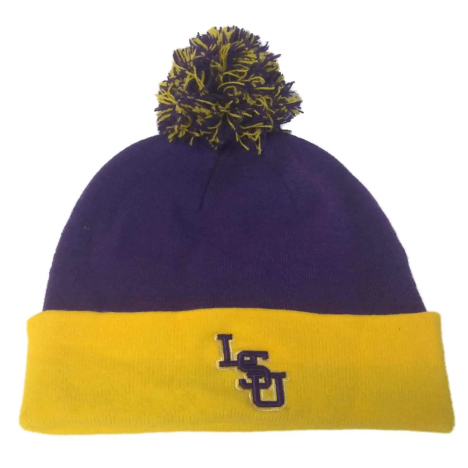 LSU Tigers Top of the World Purple & Yellow Cuffed Pom Pom Knit Beanie Hat Cap